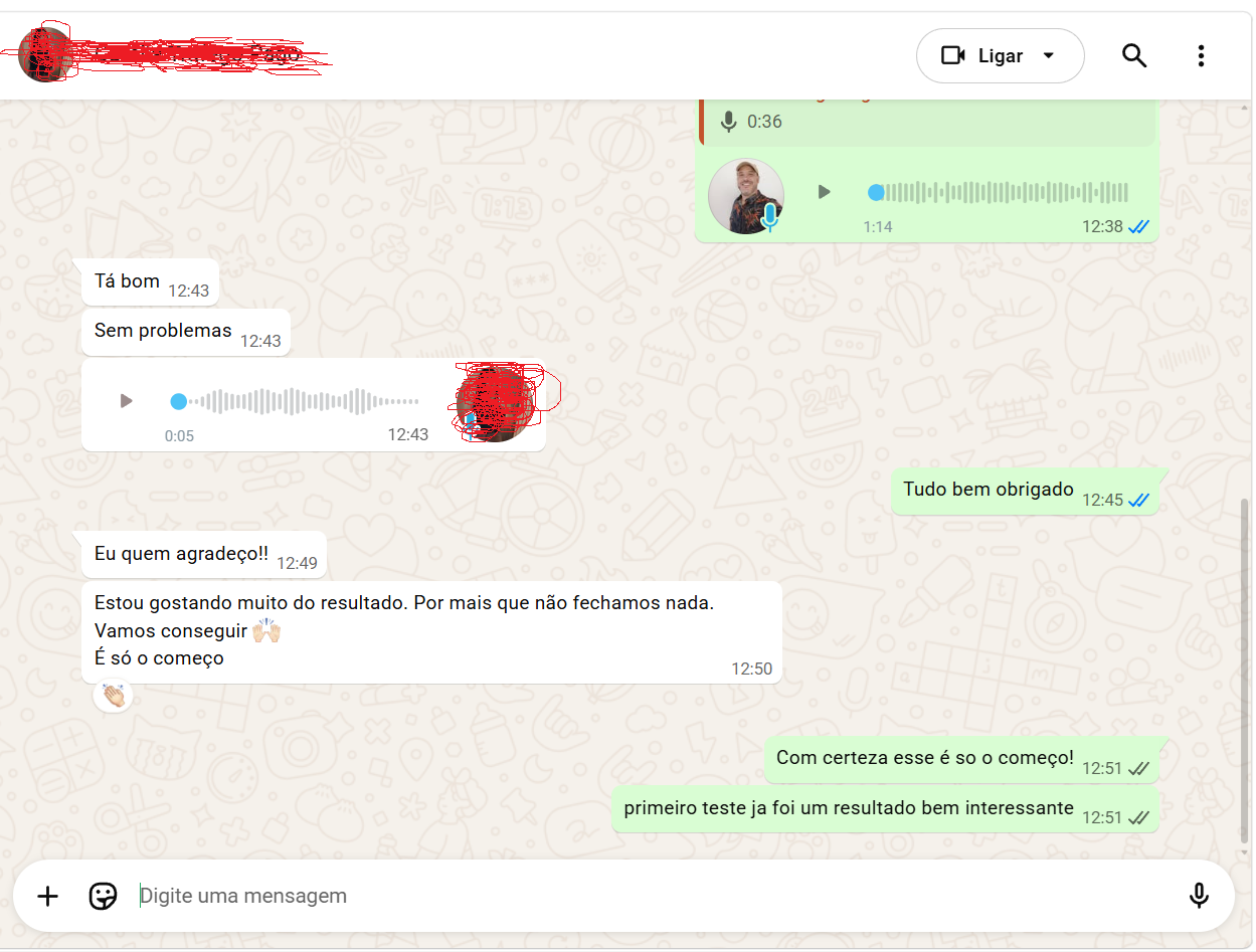 Conversa de cliente elogiando o resultado inicial da campanha e dizendo que esse é só o começo.
